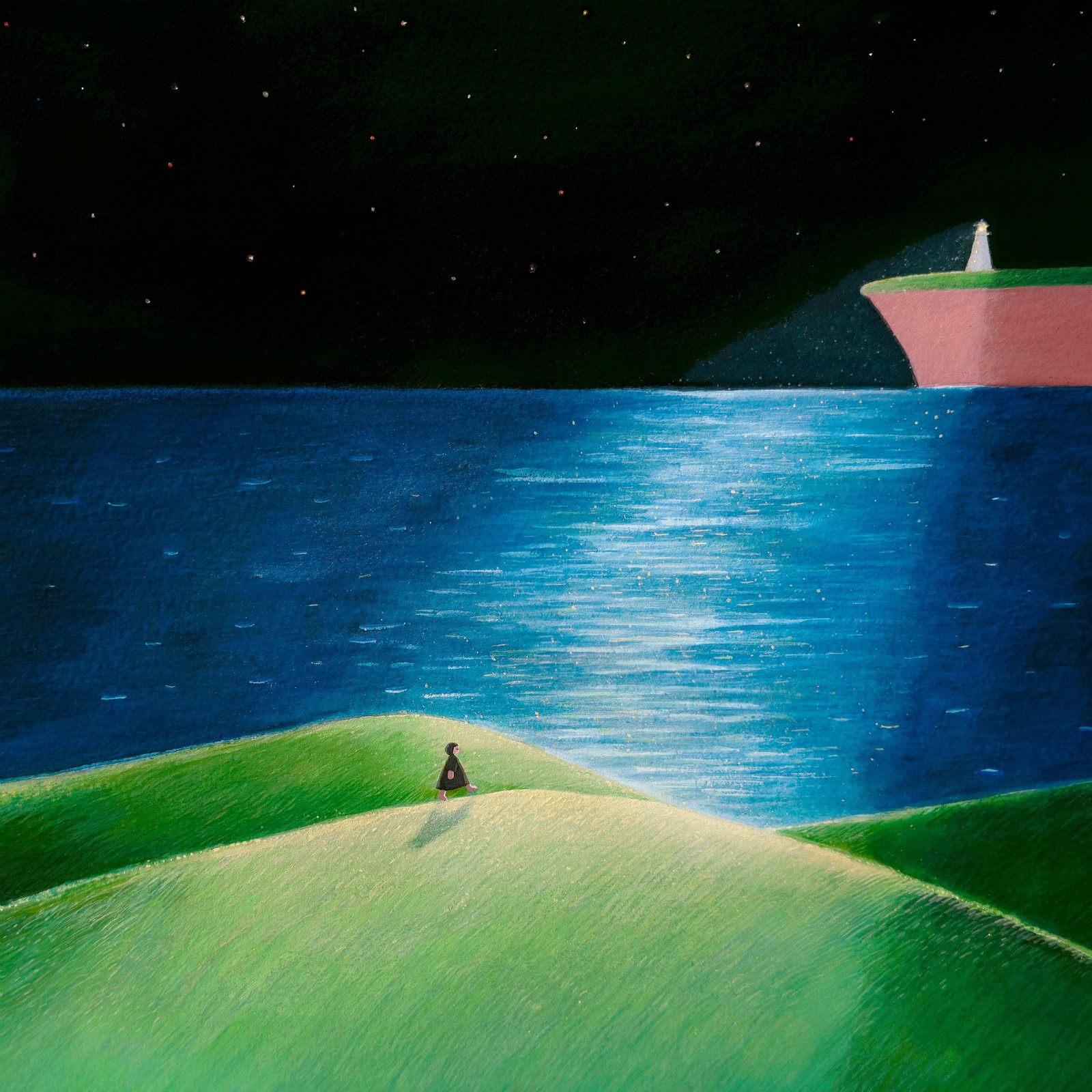 夜の海と月明かりのイラスト